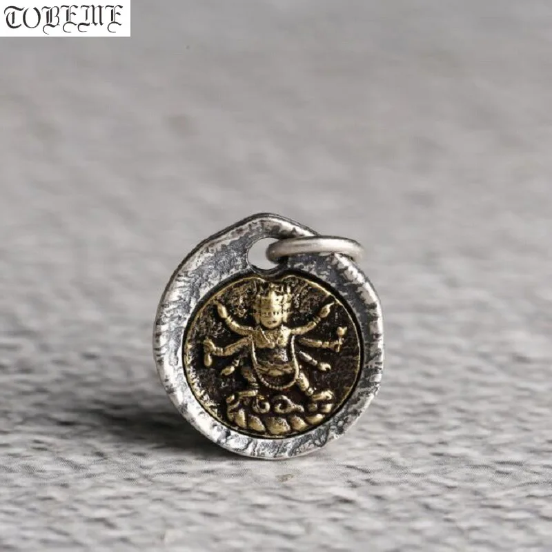 

Handmade 925 Silver Tibetan Buddhist Mahakala Charm Sterling Hindusm Buddha Pendant Good Luck Amulet