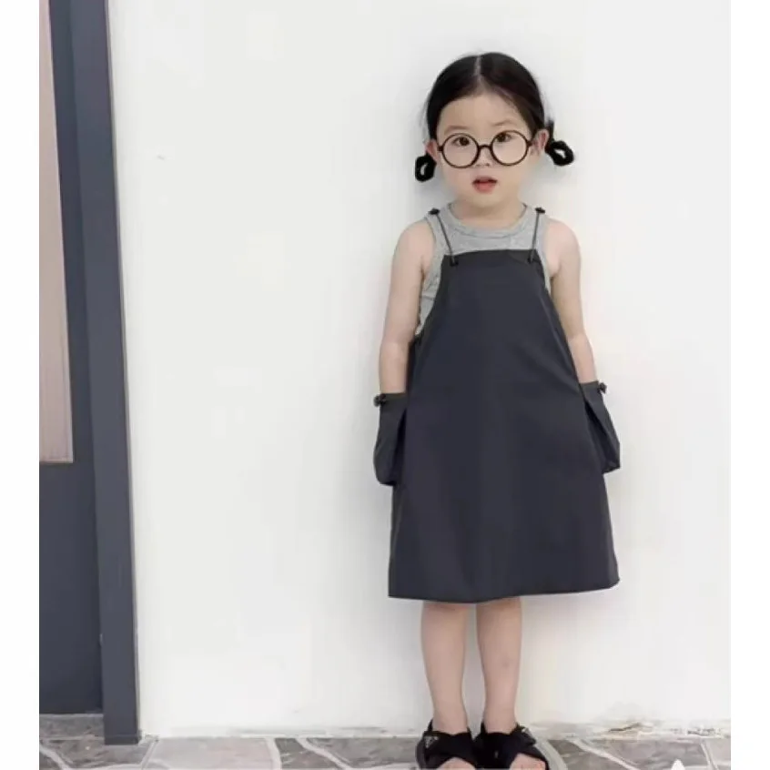 

Girls Tooling Strap Skirt Children's Trendy Versatile Design Pig Nose Buckle Elastic Dress on Both Sides
