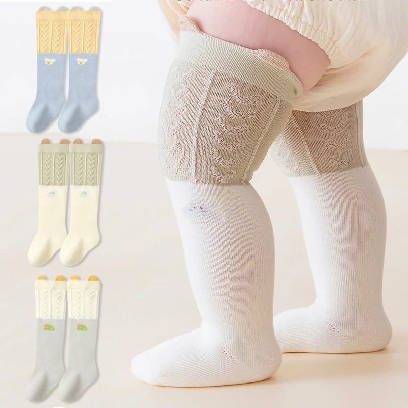 3 Pairs Baby Knee High Socks Cable Knit Cuff Cartoon Over Calf Infant Long Socks for Newborn Boys Girls Leg Warmers