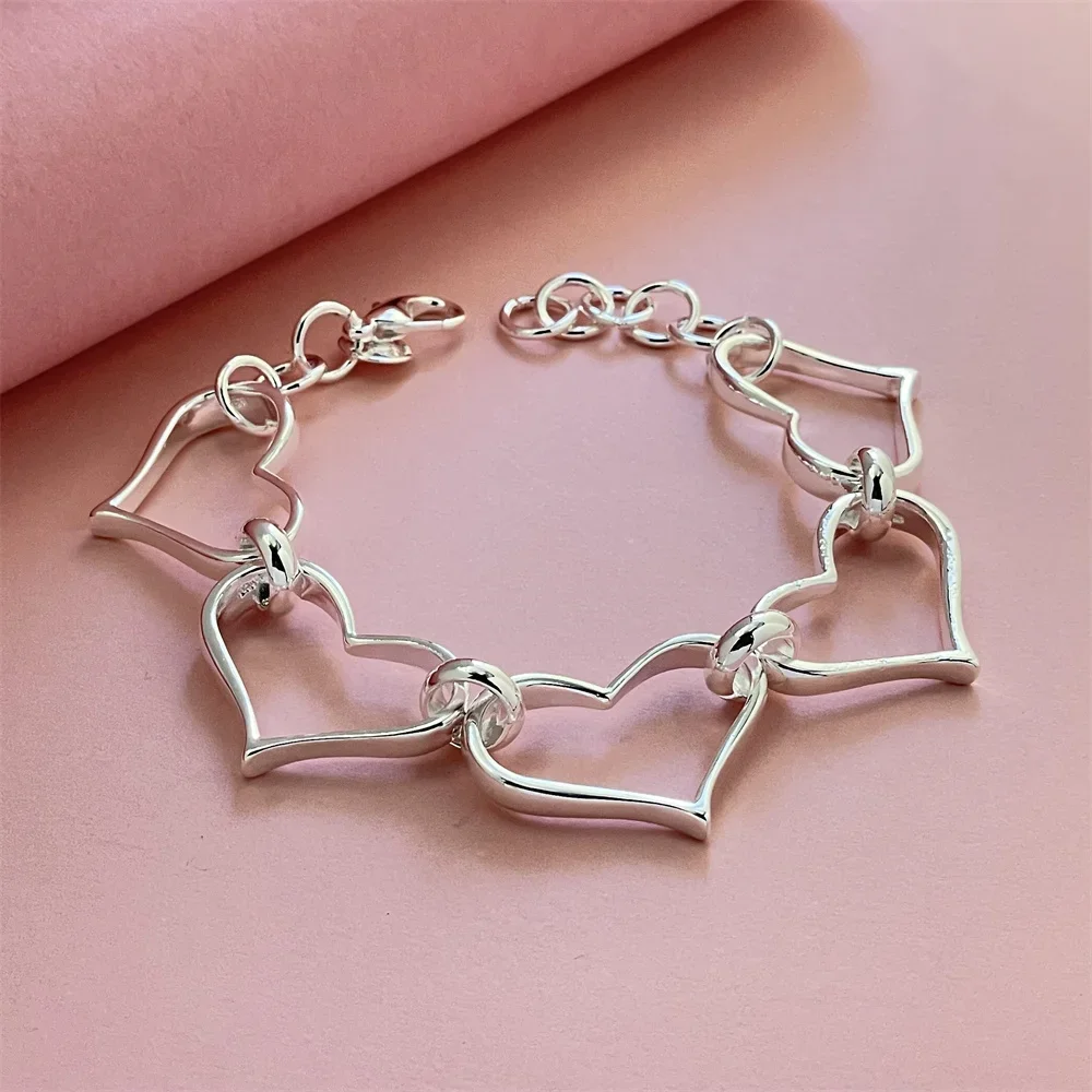 925 sterling silver bracelet, fashionable heart chain, engagement jewelry gift for women