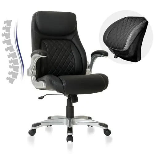 Ergonomic Office Chair Premium Microfiber Leather Adjustable Lumbar Support & Armrests, High Back Comfy Desk Gaming