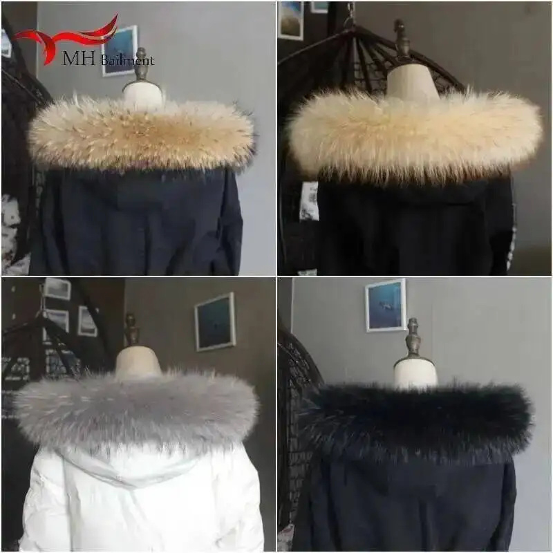 Winter Real Raccoon Fur Collar For Women Luxury Coat Hooded Warm Scarf Ladies Fashion Natural Fur Scarves Shawl Female view 5