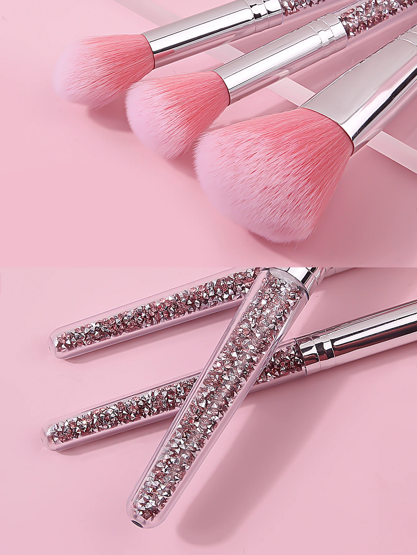 8PCSの絶妙なメイクブラシセット - ダイヤモンドハンドルのメイクブラシセット + ソフト扇形パウダーパフ + ポータブル収納バケツ