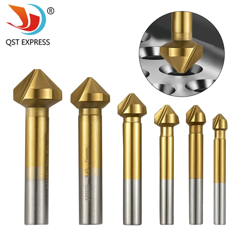 Countersink Drill Bit Set, 90° Chamfer Deburring Tool, 6PCS Bearing Steel Countersinks for Metal Woodworking