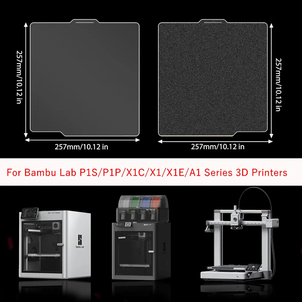 

Встроенная пластина PEI для 3D-принтеров серии Bambu Lab P1S/X1C/X1/A1 257x257 мм, двухсторонняя гладкая и текстурированная черная пружинная стальная кровать PEI