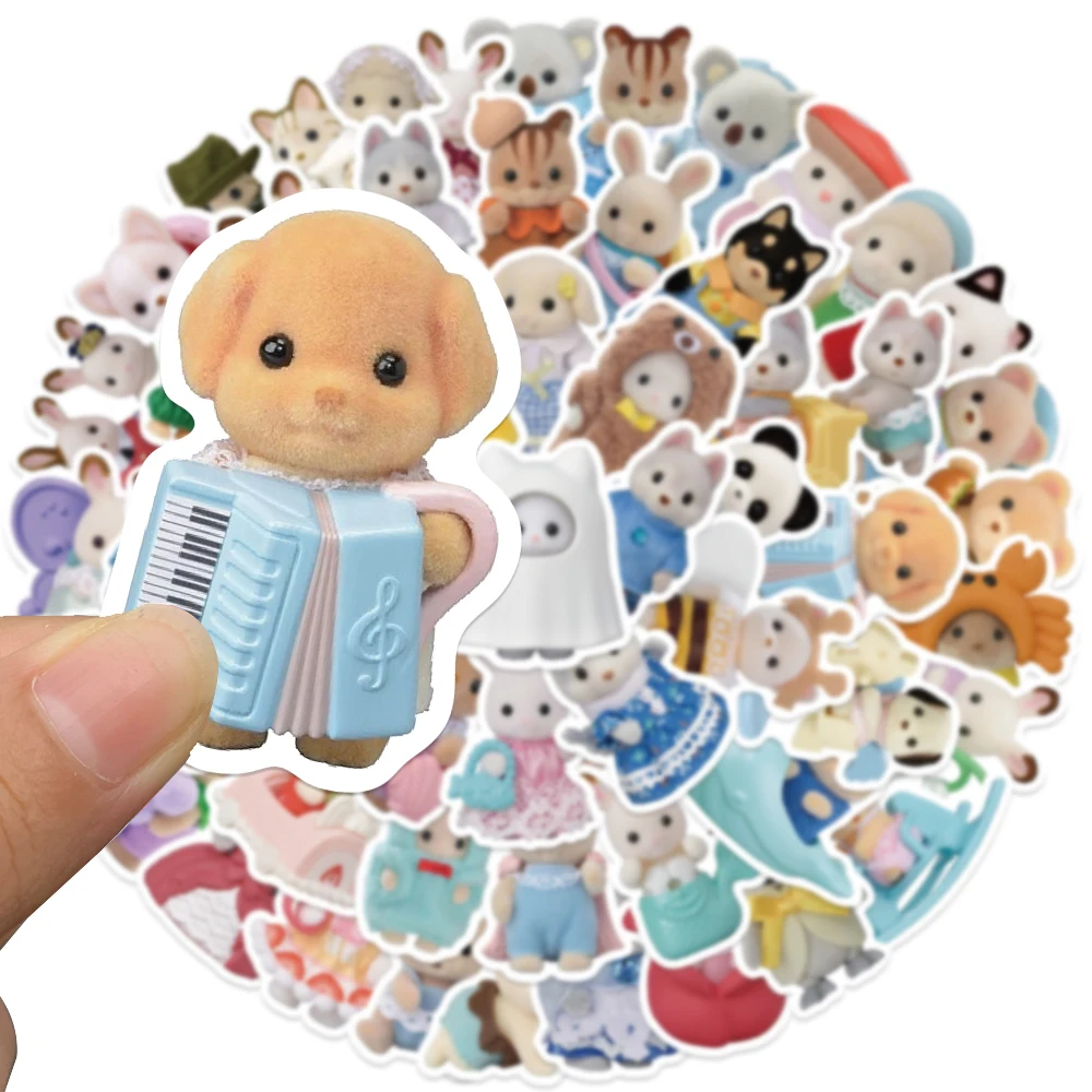 55PCS Sylvanian Critter Families Sticker Cartoon DIY Waterproof Pack Cute Bottle Laptop Skateboard Scrapbook Anime Toy Stickers