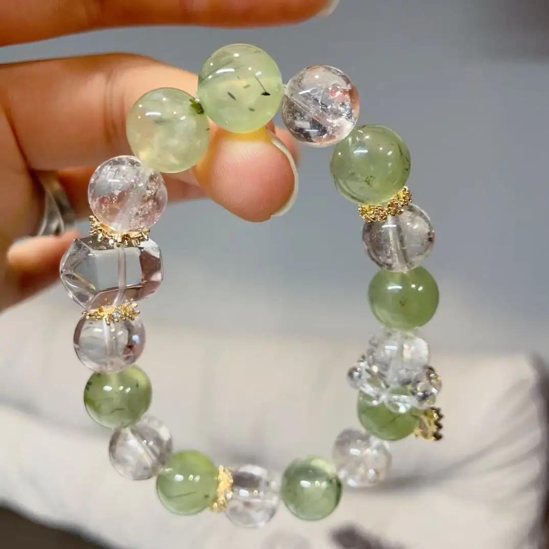 

Original Natural Green Hair Stone Crystal Bracelet, Fashionable Niche Women's Bracelet.