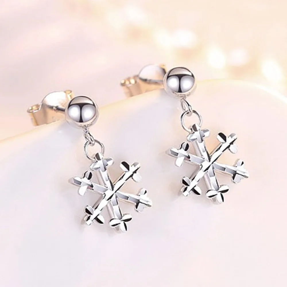 

Real Pure Platinum 950 Stud Women Lucky Carved Snowflake Dangle Earrings 2.7-2.8g