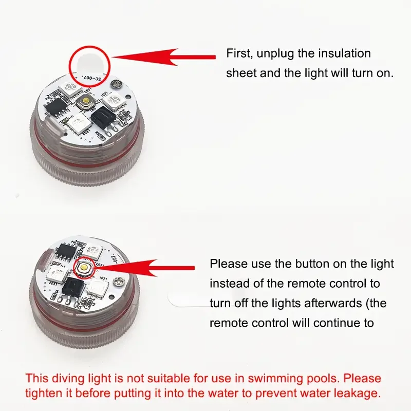 RGB 3/10 LED 수중 조명 - 원격 제어 방수, 수영장 파티 장식용 어린이 도구(절연 시트 포함)