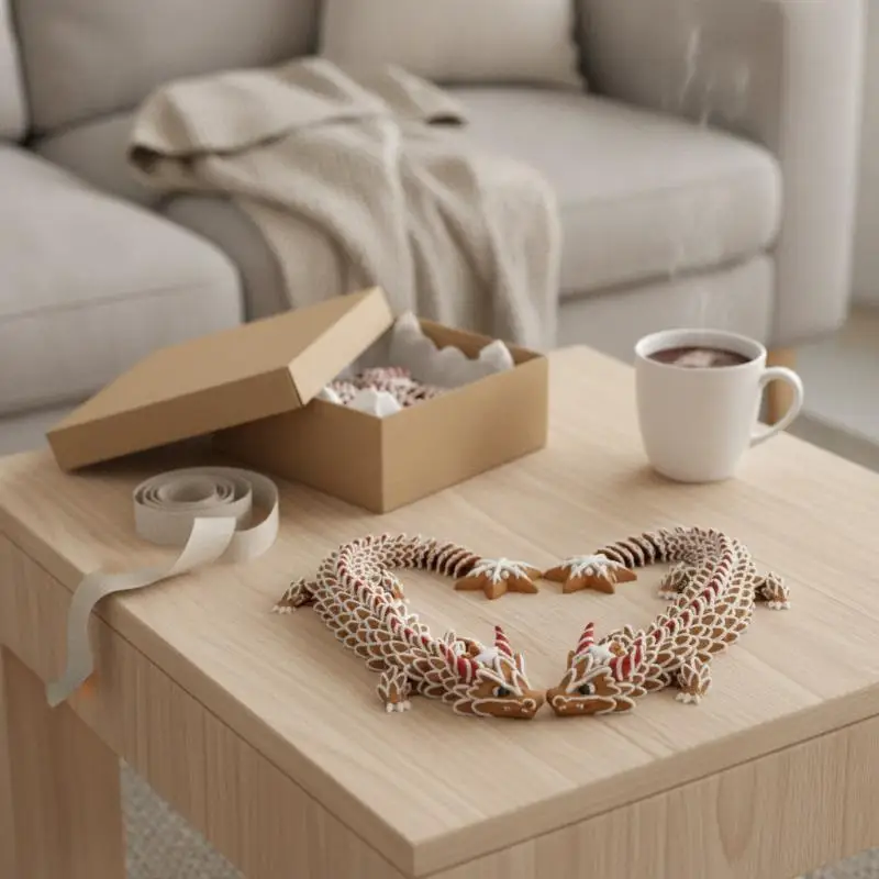 3D Printed Multi-Joint Gingerbread Dragon Flexible Movable Ornament for Christmas Gift Bag Stuffer Home Decor