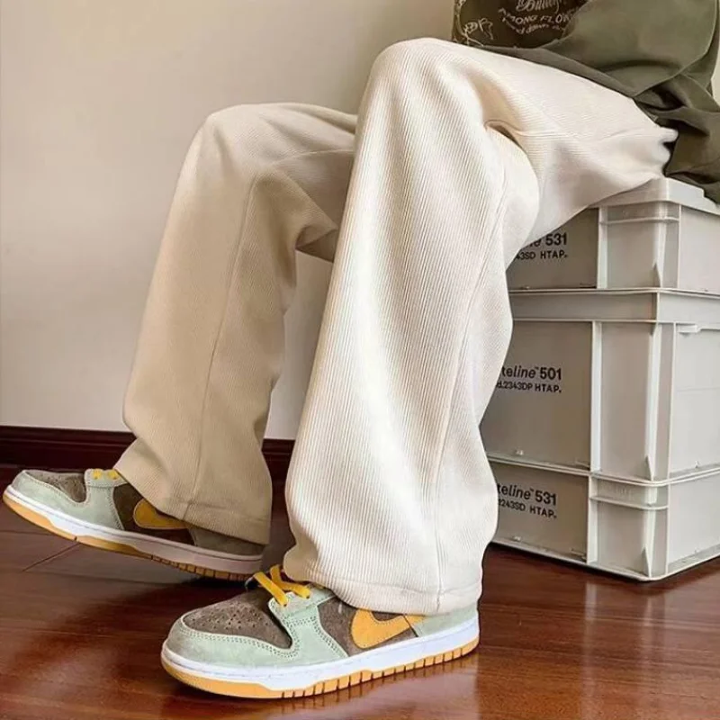 

Men's Pants Leisure Sportswear Fleece-Lined for Warmth Autumn Winter Clothing Elastic Pants Men's Fashionable Straight Leg Pants