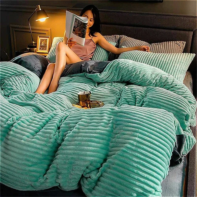 Luxury thickened quilt cover thermal coral fleece quilt cover cotton winter bedding