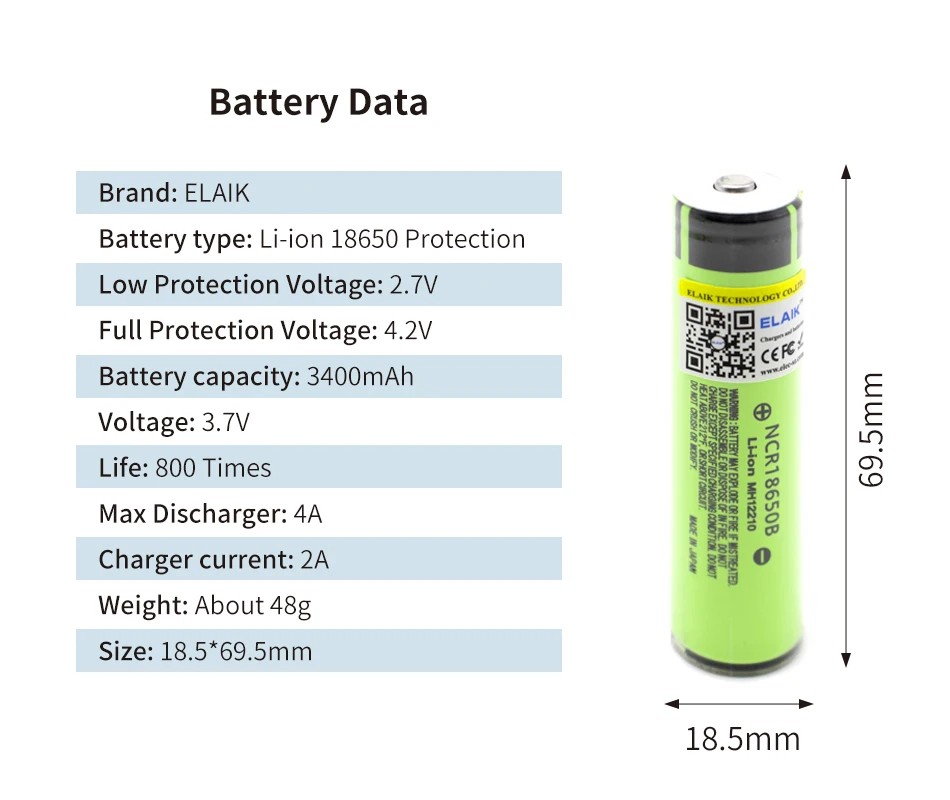 18650 3.7V PCB Battery for NCR18650B 3400mAh Li-ion Rechargeable Battery PCB Protected for Counter Lamp Flashlight Power Tools