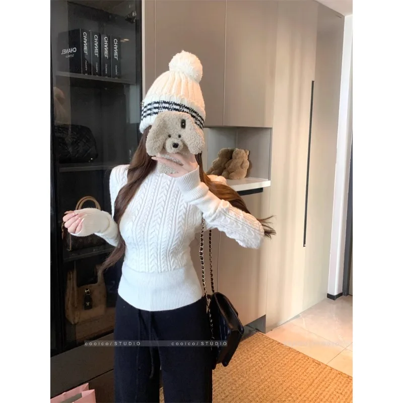 

Pullovers Womens Cotton Jumpers Mock Neck Raglan Sleeve Angora Thermal Campus Party Urban Embroidered Pattern Sherpa Lined Loose