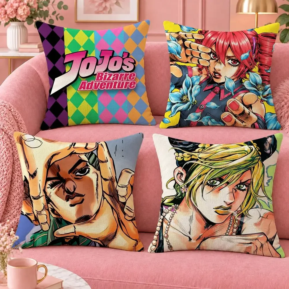 Anime JoJo's Bizarre Adventure Cushion Cover Cute Cartoon Throw Pillow Cover Soft Plush Cushion Cover Sofa Bedroom Home Decor
