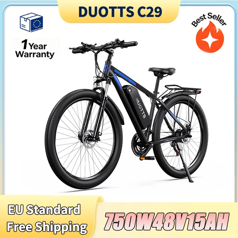 Vélo électrique DUOTTS C29, moteur 750W, batterie 48V15AH, compatible avec application Bluetooth, vélo électrique à pneus de 29 pouces, vélo électrique de montagne