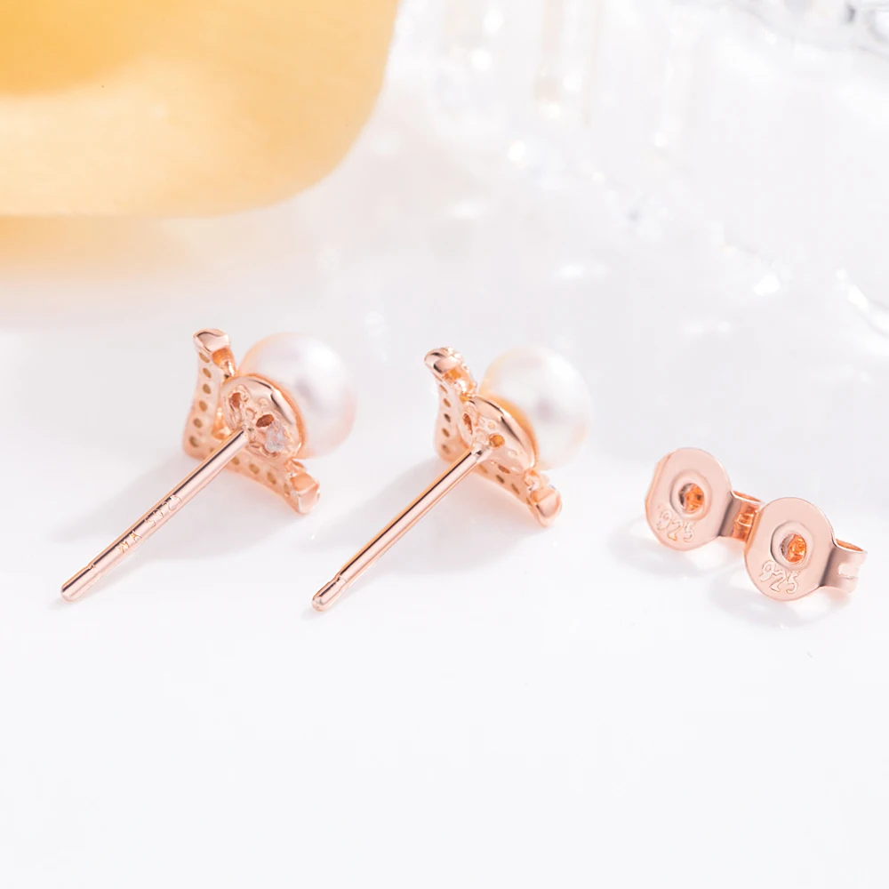 925 Sterling Silver White Pearl Fashion Rose gold Earrings Wedding Jewelry Valentine's Day Gift Earrings For Women 2023 Trending