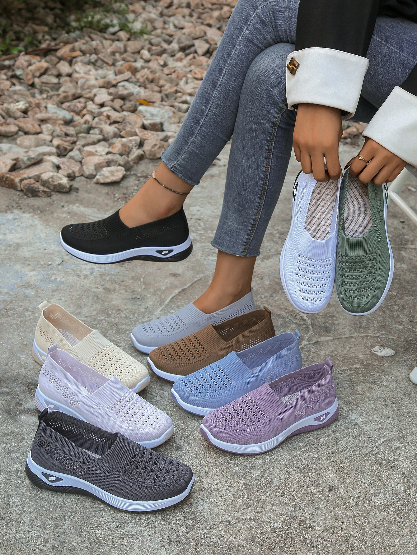 2026 Sommer Damen Leichte Bequeme Atmungsaktive Lässige Ausgehöhlte Slip-On Wanderschuhe – Detail 9