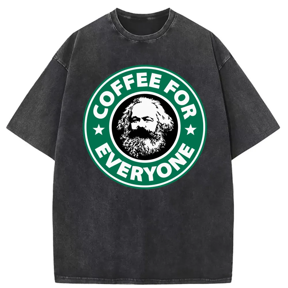 Coffee For Everyone Man Women Retro T-shirts Vintage Washed Sweatshirts Long Sleeve Tee Shirt Men Printed TShirts Birthday Gifts