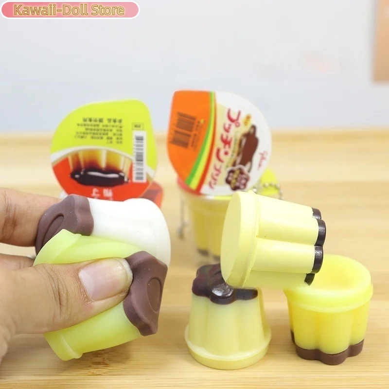 Soft NEW Fidget Toy Novelty Pudding Squeeze Decompress Toy Keychain Cute Stress Relief Toys Backpack Pendant Kids Adults Gift