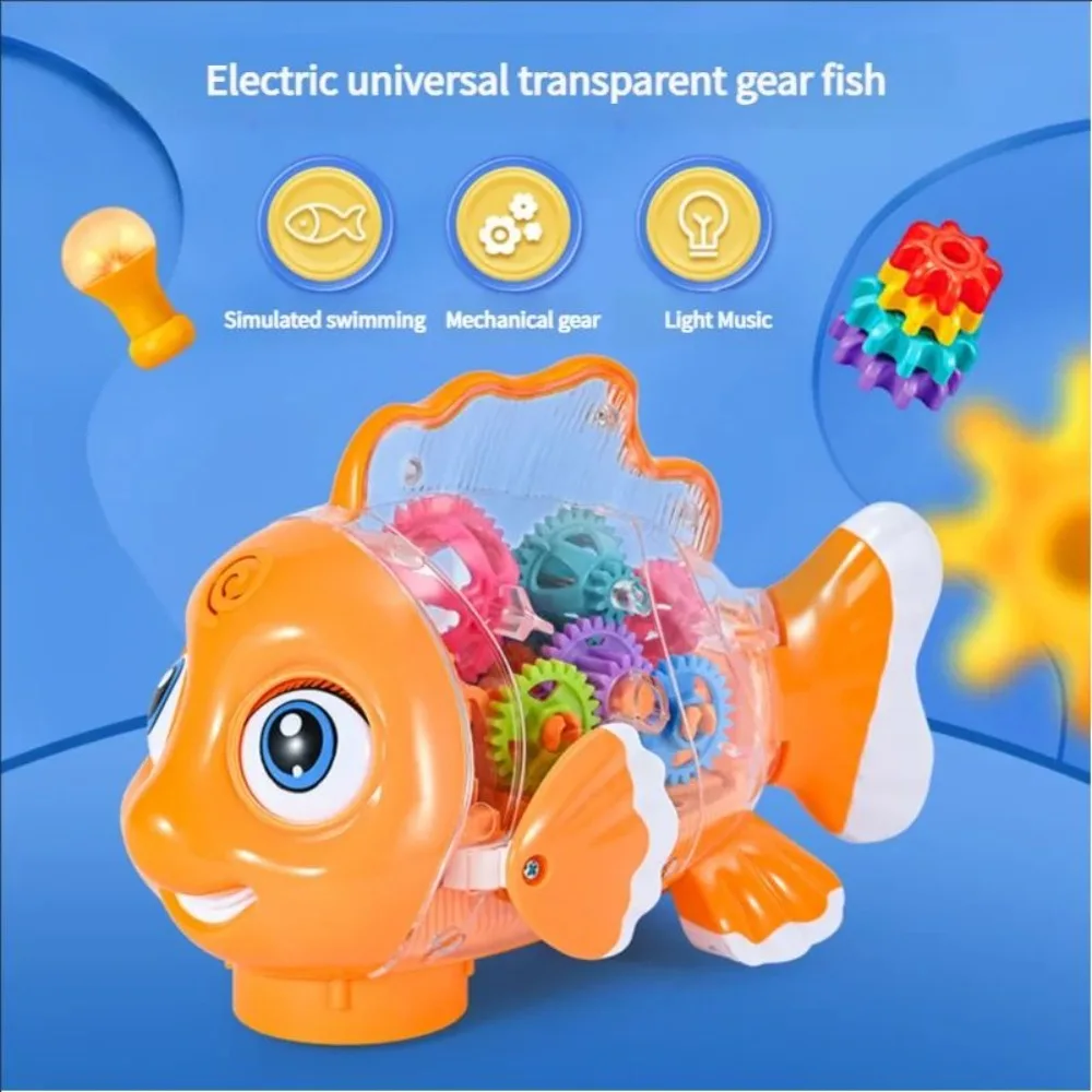 Engrenagem elétrica transparente, peixe dourado, brinquedos para crianças com música e luzes, brinquedos educativos para bebês, presentes para tempo da barriga