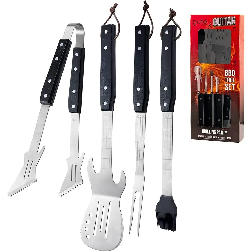 

4-Piece Heavy Duty Stainless Steel BBQ Tools Set - Unique Guitar Design for Dads, Music Lovers, Perfect for Indoor & Outdoor Gri