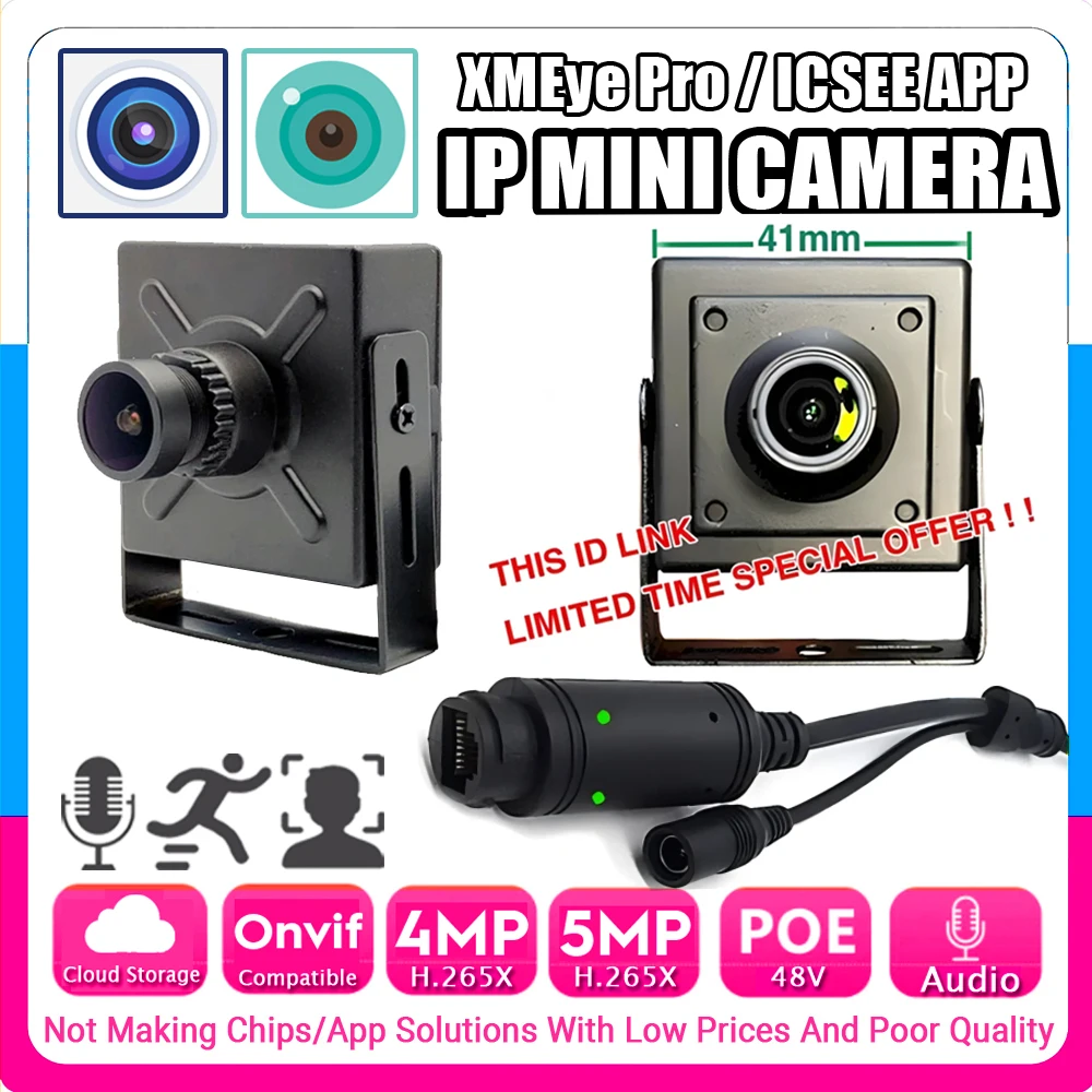 

Audio IP POE Mini Camera 5MP 4MP 2.8/3.6/12/16mm H.265 HD Microphone Onvif Ai Face/Motion Detection Xmeye ICSEE App RJ45 Webcam