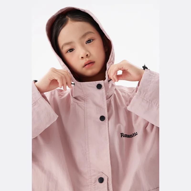 Girls Coat 2024 Autumn New Childrens Clothes Korean Style Girl Baby Foreign Style Solid Color Hooded Jacket Casual Simple Daily image 4