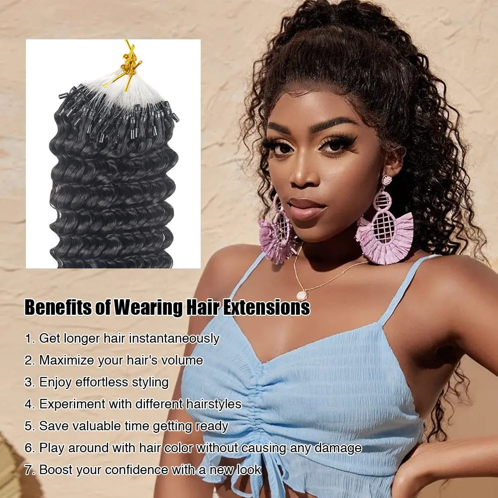 Deep Culry 100% Real Human Hair 50g/Pack Micro Loop hair extensions human hair for Black Women for #1B Color