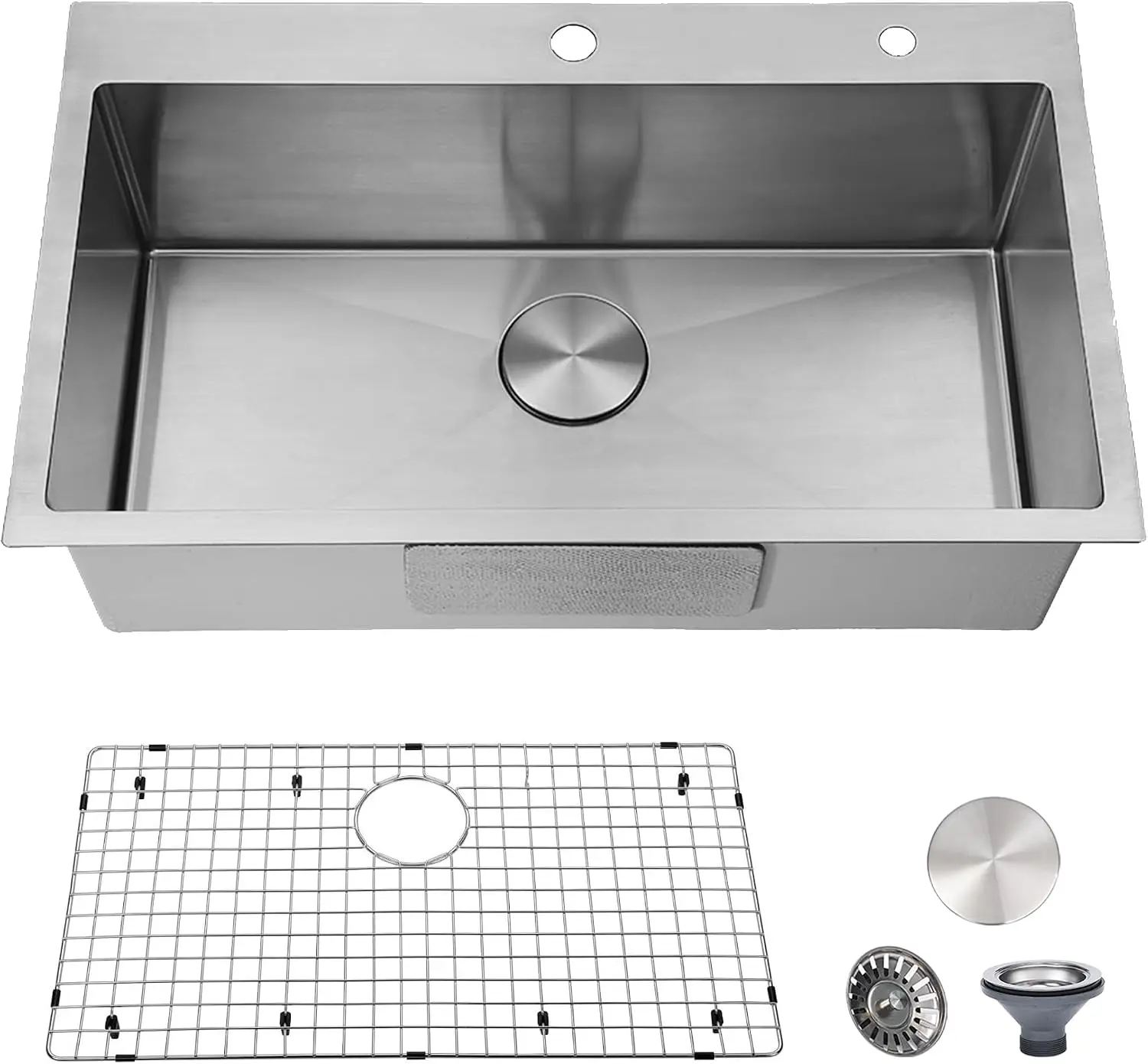 30 inch Drop in Kitchen Sink, Topmount Single Bowl 304 Stainless Steel Handmade Satin Finish Kitchen Sinks with Dish Grid and St