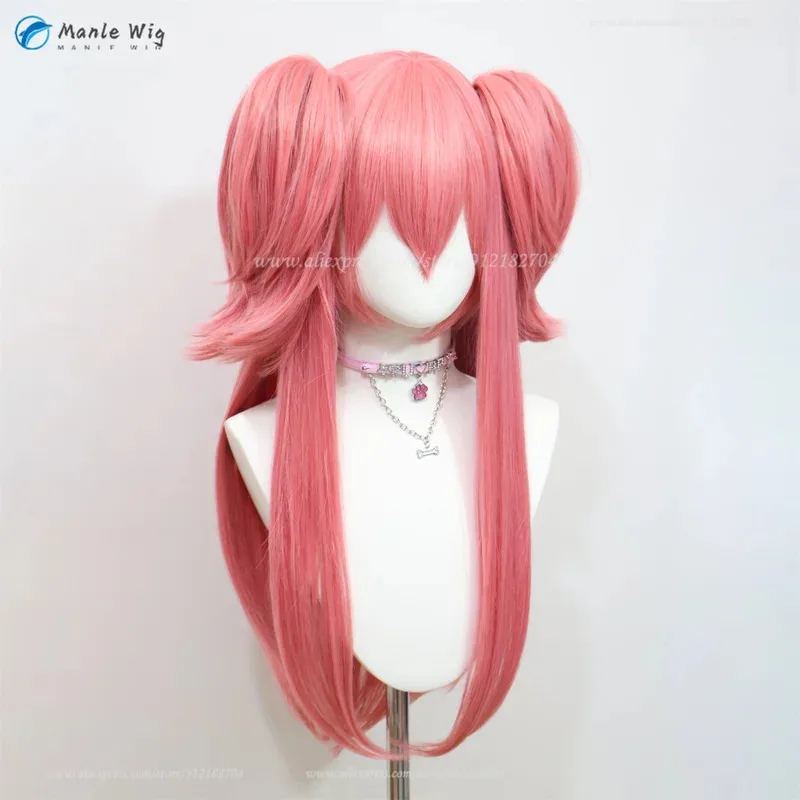 2025 أنيمي موموي إيري تأثيري الوردي ذيل حصان مقاومة للحرارة الشعر الاصطناعية أكثر القفز + غطاء شعر مستعار