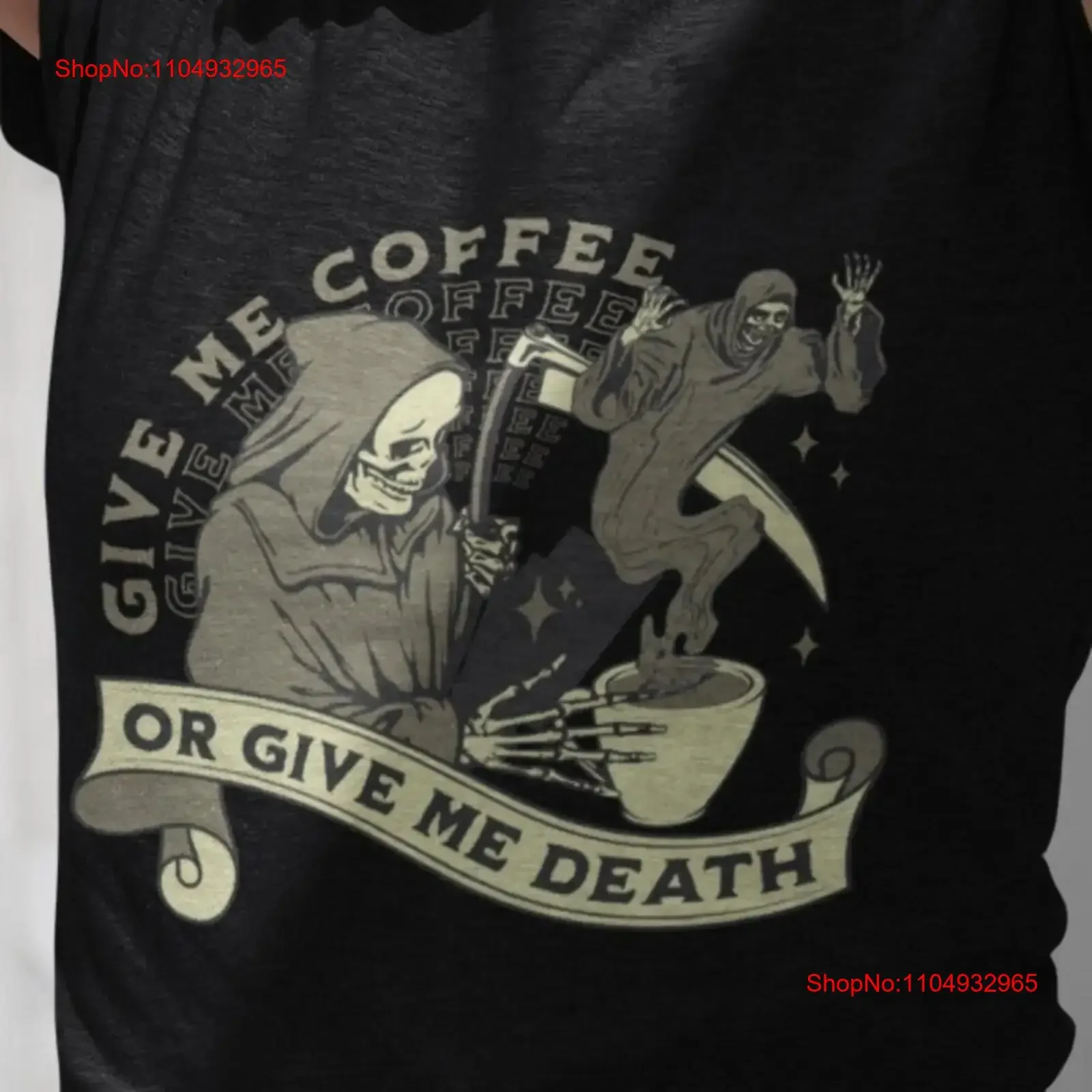 

Give Me Coffee Or Death Funny Halloween T shirt Retro Trick Treat Lover vintage Washed Top For Everyday Wear Stylish