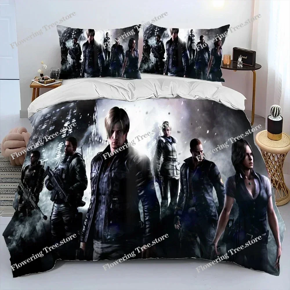 3D R-Resident Evil Games Gamer Comforter Bedding Set,Duvet Cover Bed Set Quilt Cover Pillowcase,king Queen Size Bedding Set Boys view 3