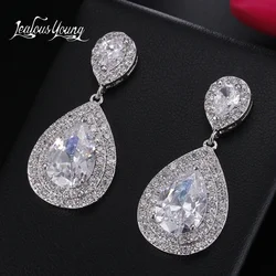 Brilliant Water Drop Cubic Zirconia Long Earrings Big CZ Bridal Crystal Wedding Earrings For Brides Fashion Jewelry Brinco AE413