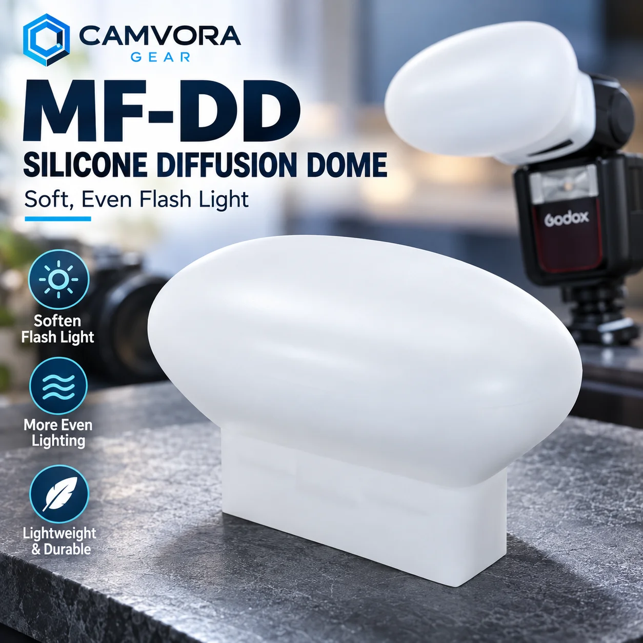Soft Light Dome CAMVORA MF-DD Collapsible Silicone Diffuser Compatible with V860II TT520II TT600 MF12 YN560 Camera Speedlite