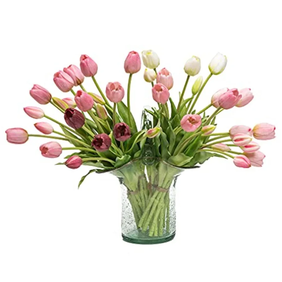 

40pcs Artificial Tulips Flowers Fake Latex Bouquet for Wedding Party Office Home Kitchen Decoration Light Purple Set 40pcs