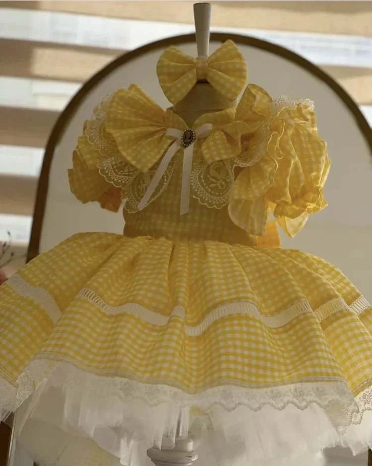 Custom Flower Girl Dress Wedding Gown Birthday Party Pageant Dress Gingham Ruffle Lace Bow Tulle Dress For Girls فساتين بنات