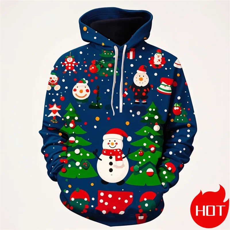 Fashion New 3D Happy Christmas Printing New in Hoodies Sweatshirts Cute Snowmen Christmas Ornament Graphic Pullovers Clothing