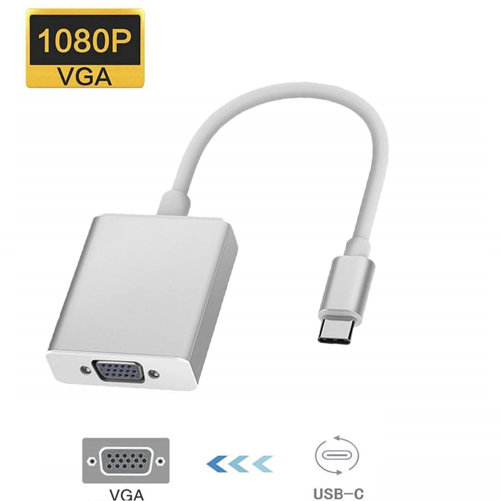 USB C Thunderbolt3 para VGA Display Adaptador, Cabo Conversor para Surface Livro 2, Monitor, Projetor, Tipo-C Masculino para VGA Feminino, 1080P