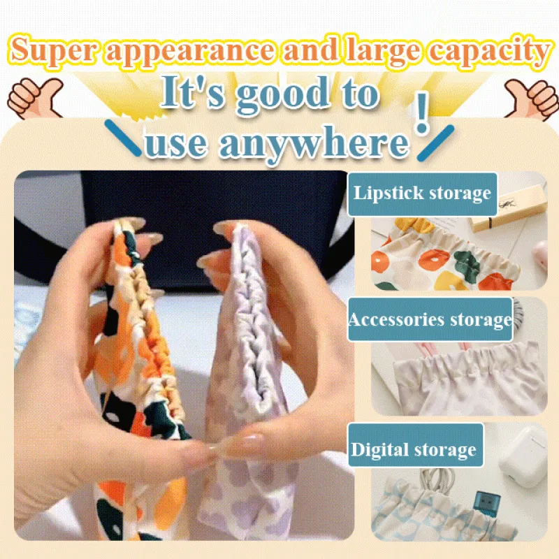 Cosmetic and Key Organizer Coin Pouch Portable Mini Cosmetic Bag Printed Elastic Waterproof Carryon Multi-purpose Clutch Bag