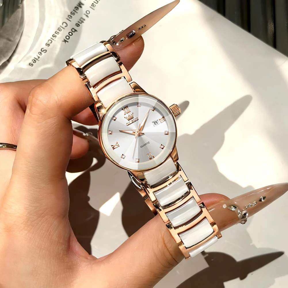 OLEVS Top Diamond Luxury Watch For Women High Quality Waterproof Ladies Quartz Watch Ceramic Strap Fashion Design Female NEW