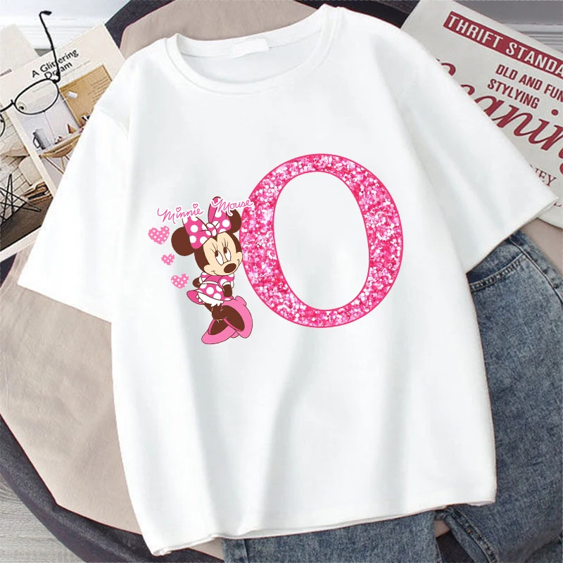 Disney Minnie Mouse Kids Cotton T-shirt Anime Cartoon Letter Printed Pullover Boys Girls Summer Loose Tops Casual Clothes Gifts