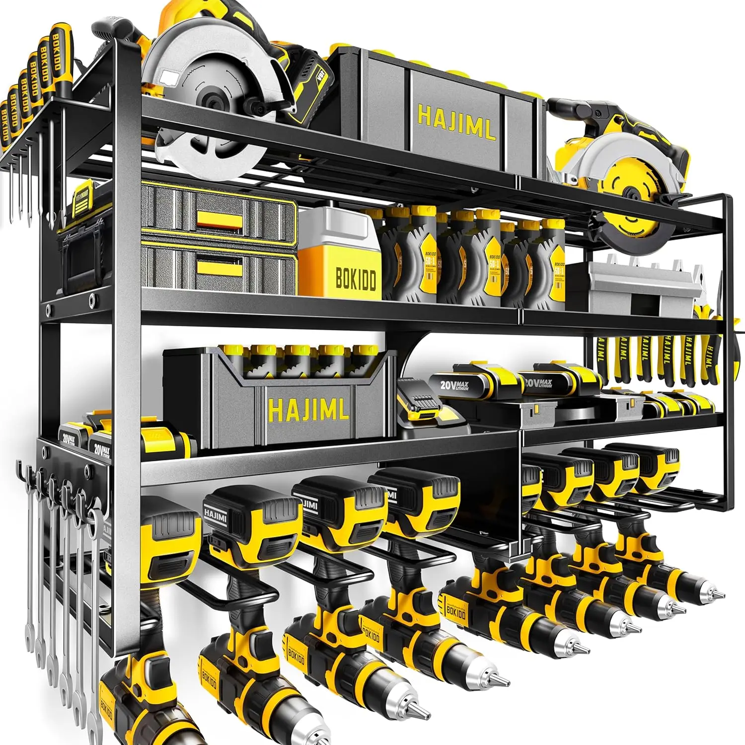 

Heavy Duty Wall Mount Tool Organizer, 4 Layers with Drill Holder, Easy Install for Garage Workshop Home