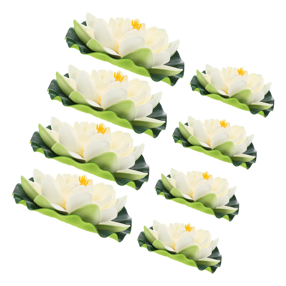 

8pcs Floating Pool Flowers 17Cm 10Cm Fake Lotus Leaves Artificial Water Lilies Realistic Pond Plants For Aquarium Fish Tank