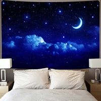 SepYue Moon and Stars Wall Hanging Blue Starry Tapestry Galaxy Universe Night Sky Space  for Bedroom Living Dorm