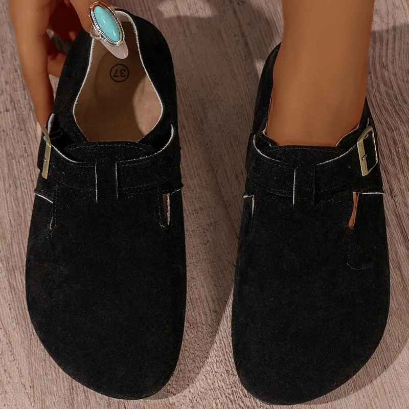 Cover Toe House Slippers Platform Shoes Loafers Slipers Women Slides Flock Med 2024 Flat Rubber Bonded Leather PU Basic