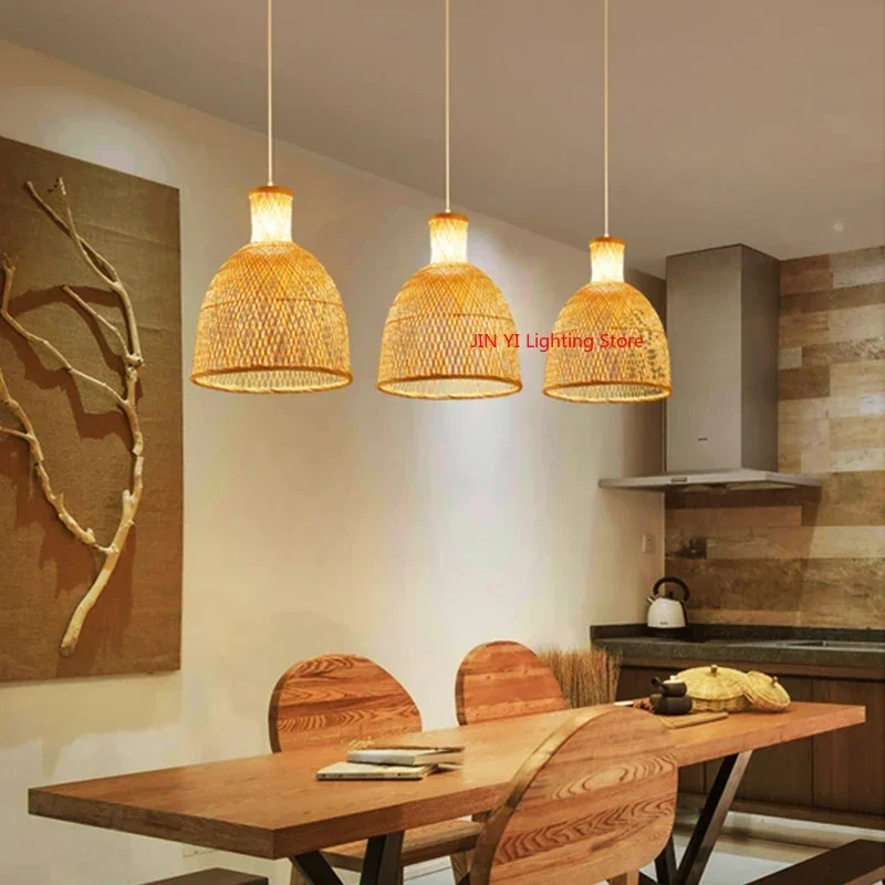 Bamboo Chandelier Modern Southeast Asian Style E27 Dining Room Living Room Tea Room Duplex Coffee Restaurant Rattan Lamp