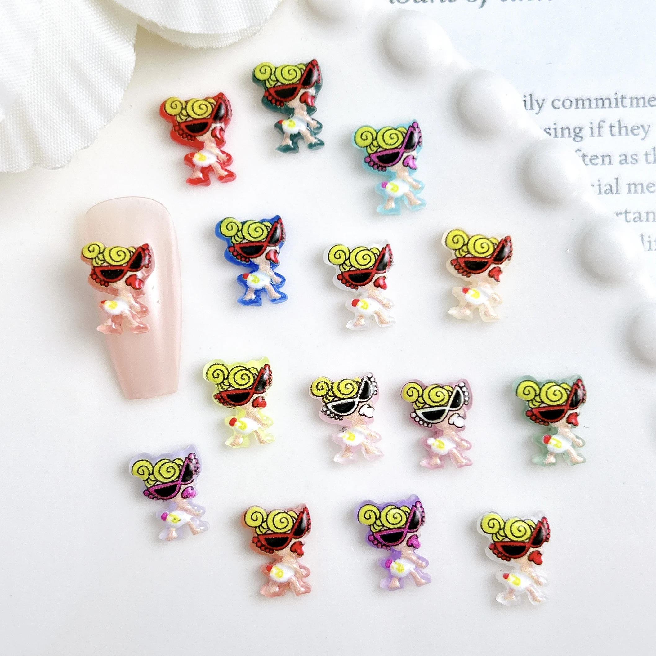 20PCS 참신 기발한 젖꼭지 인형 수지 네일 아트 참 3D 만화 컬러 안경 어린이 네일 장식 DIY 머리핀 손톱