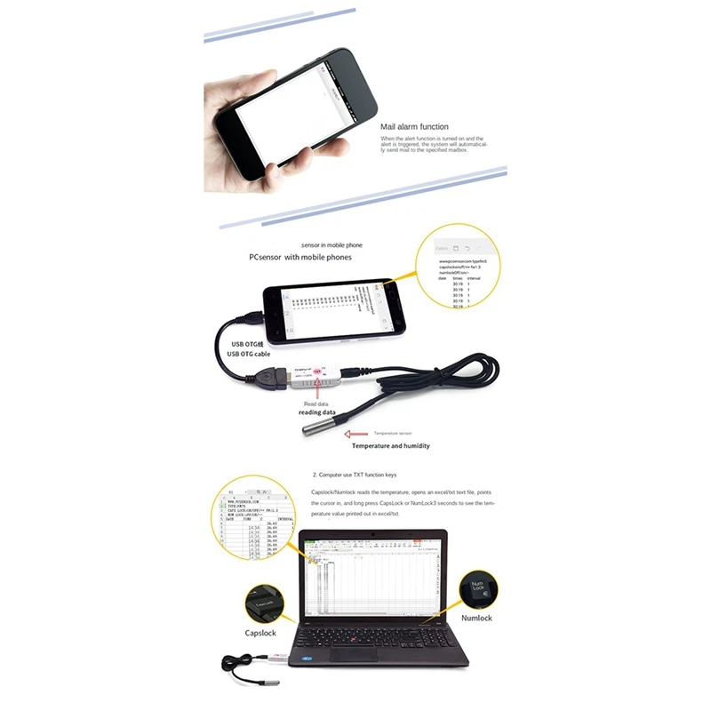 Termometer BHBD-USB, Sensor suhu komputer Probe suhu industri akuarium Monitor jarak jauh