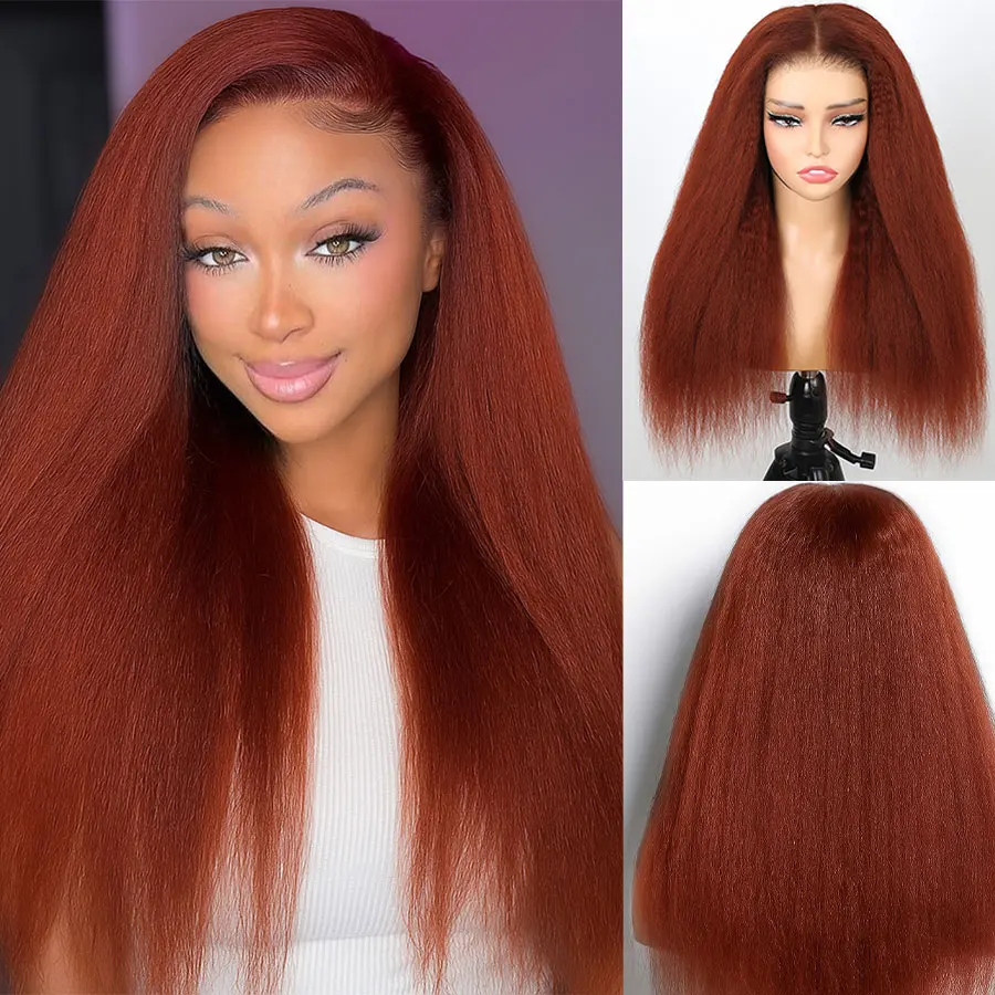 

Красновато-коричневый странный прямой парик фронта шнурка 13x4 HD предварительно вырезанный бесклеевой парик из человеческих волос для начинающих естественный вид